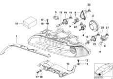 Детали ксеноновой фары для BMW E39 530i M54 (схема запасных частей)
