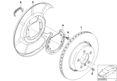 Тормозной диск торм.механ.заднего колеса для BMW E60 525xi N52 (схема запасных частей)