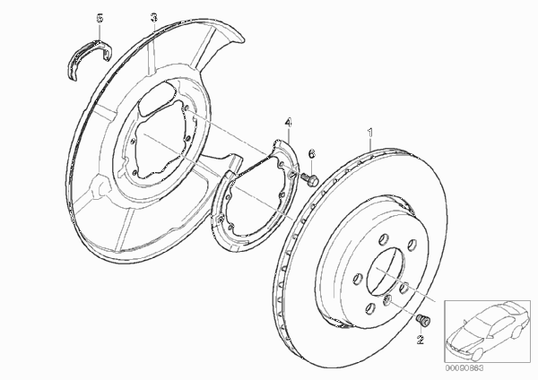 Тормозной диск торм.механ.заднего колеса для BMW E60N 540i N62N (схема запчастей)