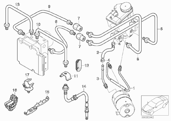 Трубопровод тормозного привода Пд для BMW E66 750Li N62N (схема запчастей)
