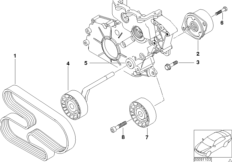 Ременный привод водяной помпы/генератора для BMW E60N 520d M47N2 (схема запасных частей)