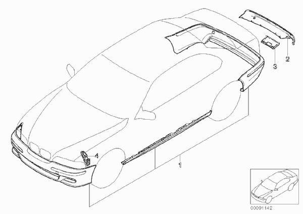К-т доосн.аэродинамическим к-том в M-ст. для BMW E46 330d M57 (схема запчастей)
