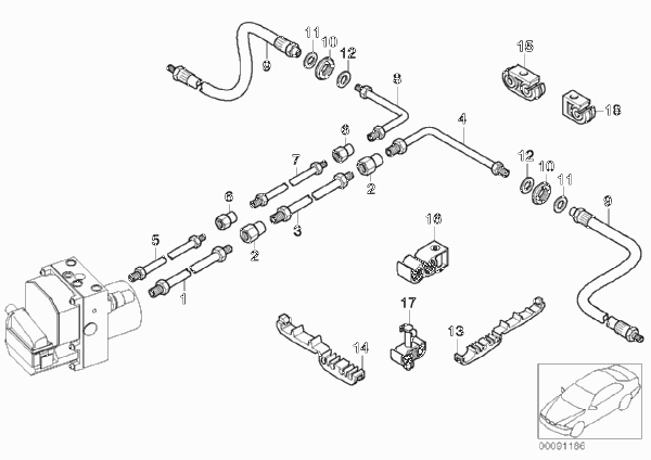 Трубопровод тормозного привода Зд для BMW E65 735i N62 (схема запчастей)