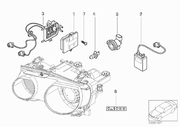 Электронные компоненты ксеноновых фар для BMW E46 316ti N40 (схема запчастей)