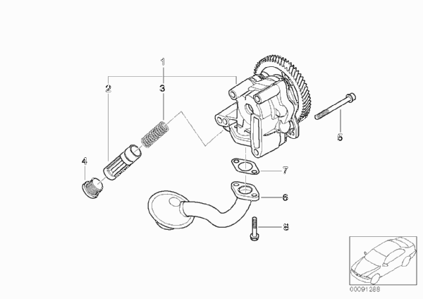 Смазочная система/масляный насос для BMW E87 120d M47N2 (схема запчастей)