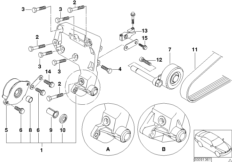 Доп.элем.компресс.кондиц./ремен.привод для BMW E53 X5 3.0d M57 (схема запасных частей)