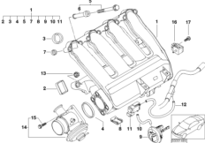 Система впуска AGR с упр.заслонками для BMW E61 520d M47N2 (схема запасных частей)