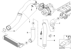 Система впуска воздуховода наддув.возд. для BMW E46 320td M47N (схема запасных частей)
