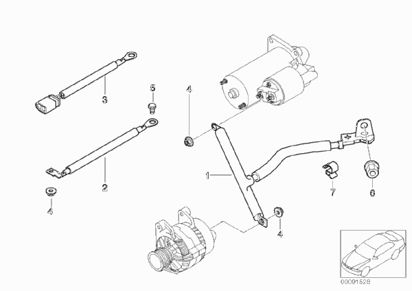 Провод батареи/провод стартера для BMW E65 735i N62 (схема запчастей)