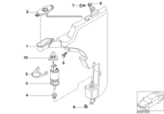 Бачок системы омывателей фар для BMW R53 Cooper S W11 (схема запасных частей)
