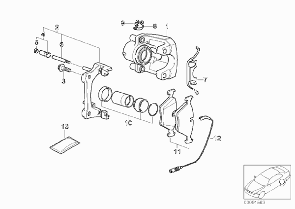 Датчик износа торм.накладки колеса Зд для BMW E52 Z8 S62 (схема запчастей)