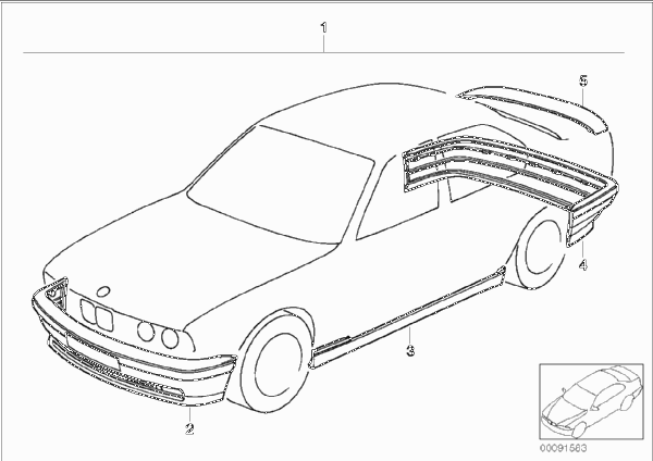 К-т доосн.аэродинамическим к-том в M-ст. для BMW E34 518g M43 (схема запчастей)