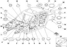 Пробки/заглушки для BMW E46 330xd M57 (схема запасных частей)