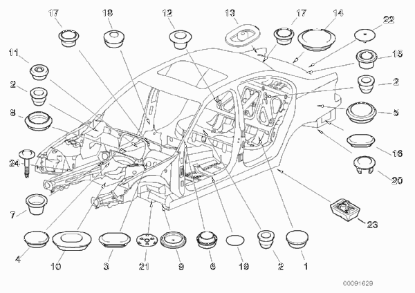 Пробки/заглушки для BMW E46 318i N46 (схема запчастей)