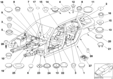 Пробки/заглушки для BMW E46 330xd M57 (схема запасных частей)
