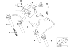 Свеча заж./провод выс.напр./катушка заж. для MINI R53 Cooper S W11 (схема запасных частей)