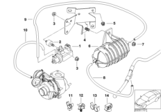 Вакуумная сист.управл.турбонагнетателем для BMW E46 320Cd M47N (схема запасных частей)