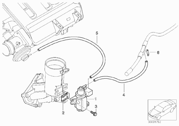 Вакуумная система управления AGR для BMW E60N 520d M47N2 (схема запчастей)