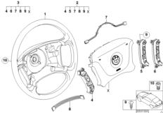 Многофункц.рулевое колесо с НПБ Smart для BMW E39 525d M57 (схема запасных частей)