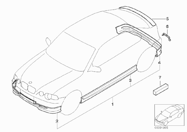 Аэродинамический комплект для BMW E46 318ti N46 (схема запчастей)