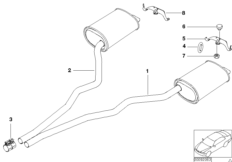 Система выпуска ОГ Зд для BMW E38 730d M57 (схема запасных частей)