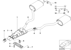 Система выпуска ОГ Зд для BMW E38 740d M67 (схема запасных частей)
