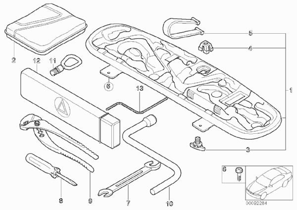 Бортовой инструмент/ящик для инструм. для BMW E46 325Ci M54 (схема запчастей)
