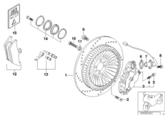 Тормозной механизм заднего колеса с ABS для BMW 89V3 K 1200 LT 99 (0545,0555) 0 (схема запасных частей)