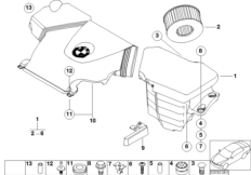 Глушитель шума всасыв./сменн.эл.фильтра для BMW E46 316ti N45 (схема запасных частей)