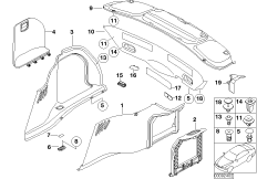 Обшивка багажного отделения - баг.двери для BMW E65 730i N52 (схема запасных частей)