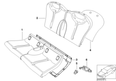 Набивка и обивка базового сиденья Зд для BMW R50 One 1.6i W10 (схема запасных частей)