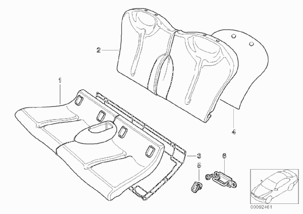 Набивка и обивка базового сиденья Зд для MINI R52 Cooper W10 (схема запчастей)