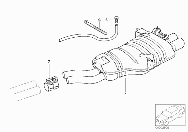 Система выпуска ОГ Зд для BMW E46 330i M54 (схема запчастей)