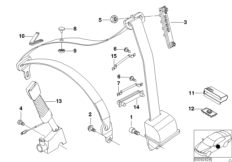 Дополн.элементы ремня безопасности Пд для BMW E53 X5 3.0d M57N (схема запасных частей)