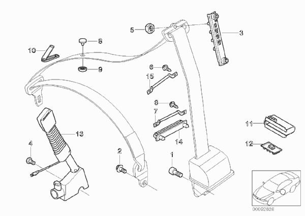 Дополн.элементы ремня безопасности Пд для BMW E53 X5 3.0i M54 (схема запчастей)