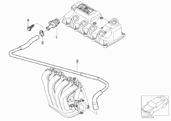 Система вентиляц.картера/маслоотделитель для MINI R52 Cooper S W11 (схема запчастей)