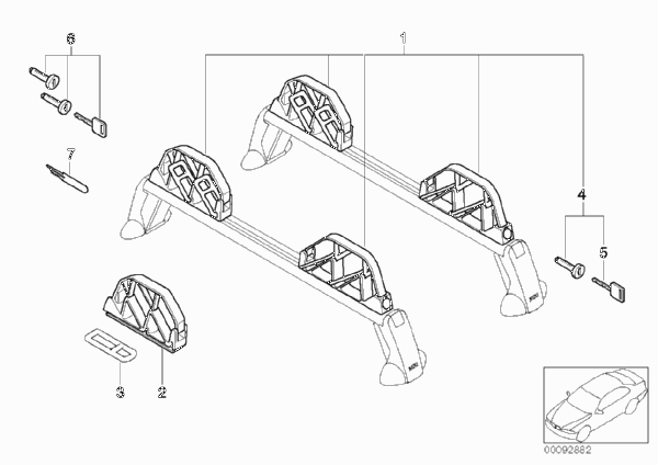 Крепление для лыж станд. для 4 пар лыж для BMW Z3 Z3 M3.2 S54 (схема запчастей)