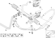 Маслопроводы гидроусилителя рул.управл. для BMW E53 X5 3.0d M57 (схема запасных частей)