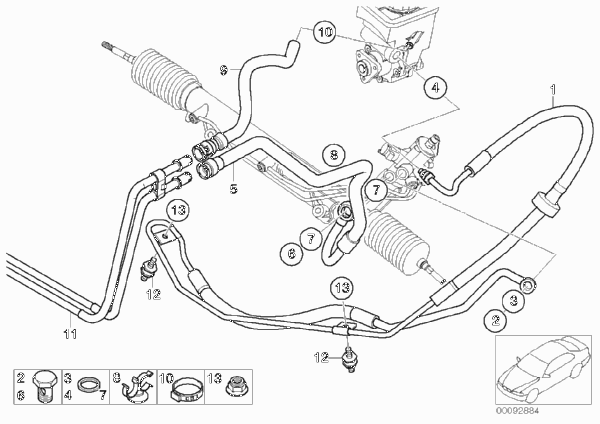 Маслопроводы гидроусилителя рул.управл. для BMW E53 X5 3.0d M57 (схема запчастей)