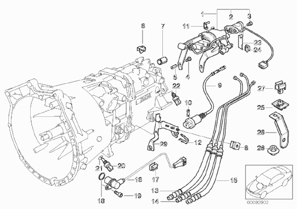 Вспомог.оборуд.коробки передач SMG для BMW E36 M3 3.2 S50 (схема запчастей)