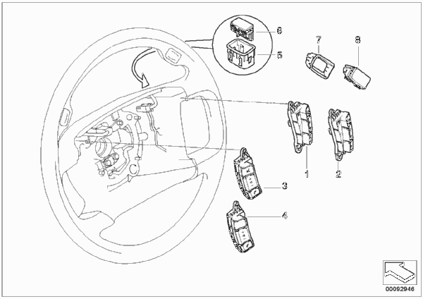 Выключатель на рулевом колесе для BMW E66 740Li N62N (схема запчастей)