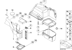 Обшивка багажного отделения Бок для BMW E46 325i M54 (схема запасных частей)