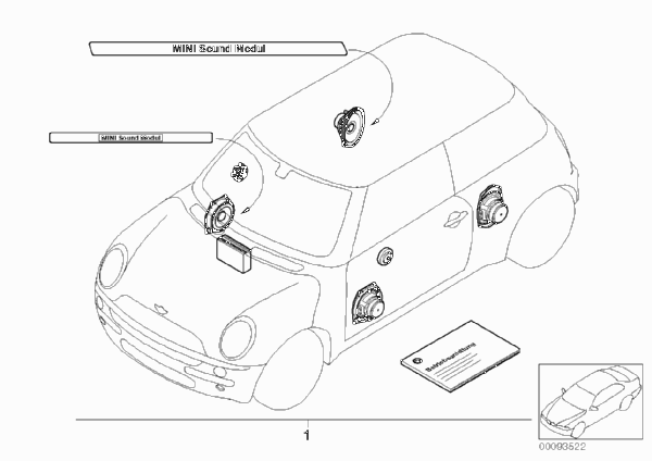 Комплект дооснащения Sound Modul для MINI R53 Cooper S W11 (схема запчастей)