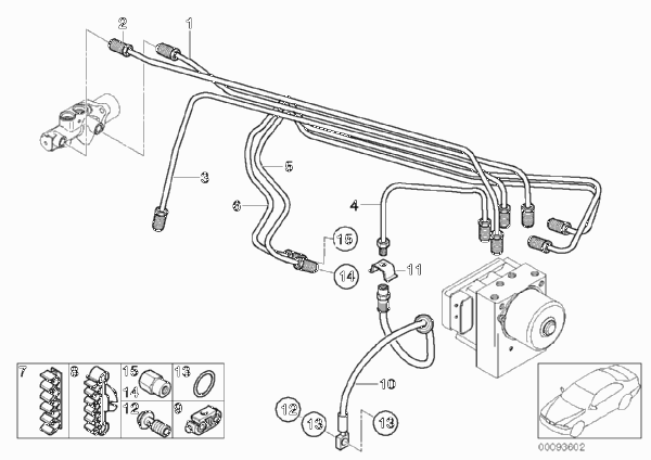Трубопровод тормозного привода c ABS Пд для BMW R52 Cooper S W11 (схема запчастей)