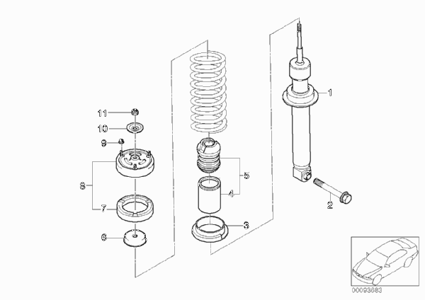 Дополнит.детали амортизац.стойки Зд для BMW E66 740Li N62N (схема запчастей)