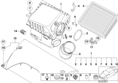 Глушитель шума всасыв./сменн.эл.фильтра для BMW E53 X5 4.6is M62 (схема запасных частей)