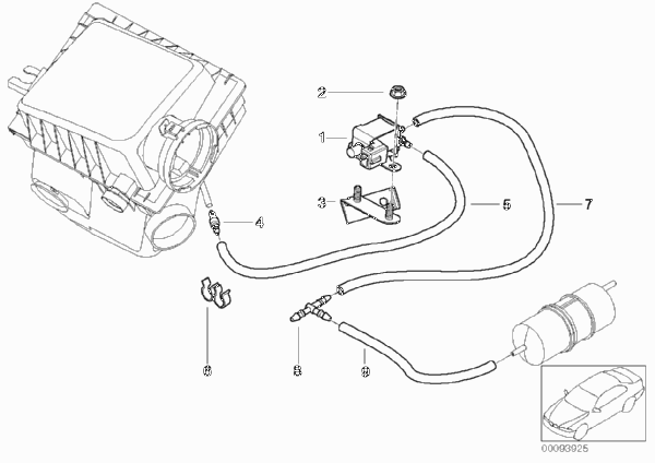 Возд.заслонка управл.подачей разрежения для BMW E53 X5 4.6is M62 (схема запчастей)