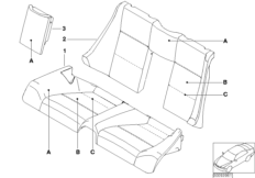 Индивидуальная обивка сиденья Зд кожа N6 для BMW E46 318Ci N46 (схема запасных частей)