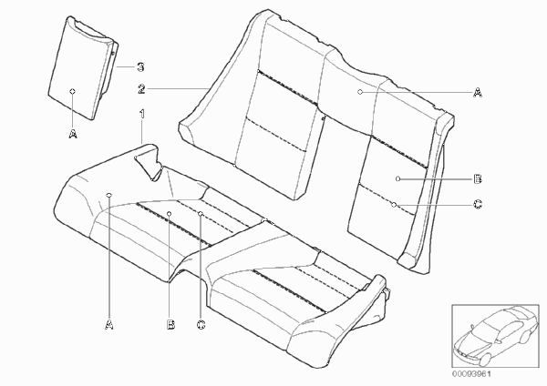 Индивидуальная обивка сиденья Зд кожа N6 для BMW E46 323Ci M52 (схема запчастей)