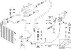 Трубопроводы хладагента для BMW E46 320Ci M54 (схема запасных частей)